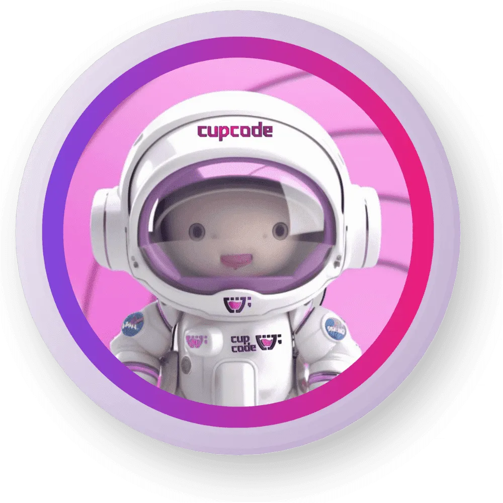 Imagem de um astronauta sendo usada como perfil com a logo da cupcode acima do capacete do astronauta