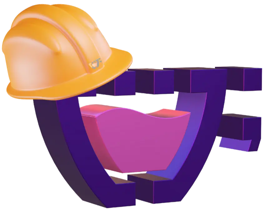Ícone em 3D da Cupcode, com um capacete de obra, sinalizando o serviço de manutenção.