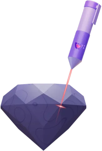 Um laser com a logo da cupcode lapidando um diamante