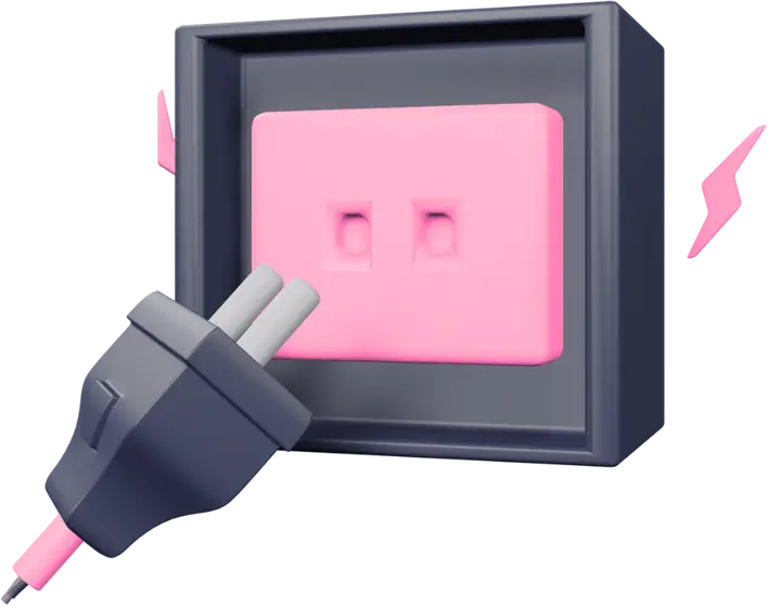 Ilustração gráfica da Cupcode mostrando um plugue elétrico cinza prestes a se conectar a uma tomada rosa incrustada em uma caixa segura verde-escura, com faíscas rosas ao redor, simbolizando a atualização de plugins em WordPress de forma energizada e segura.